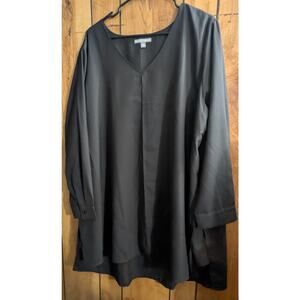 Jessica London‎ PLus Size 26W Top Shirt Blouse Black Long Sleeves PLeated Tunic